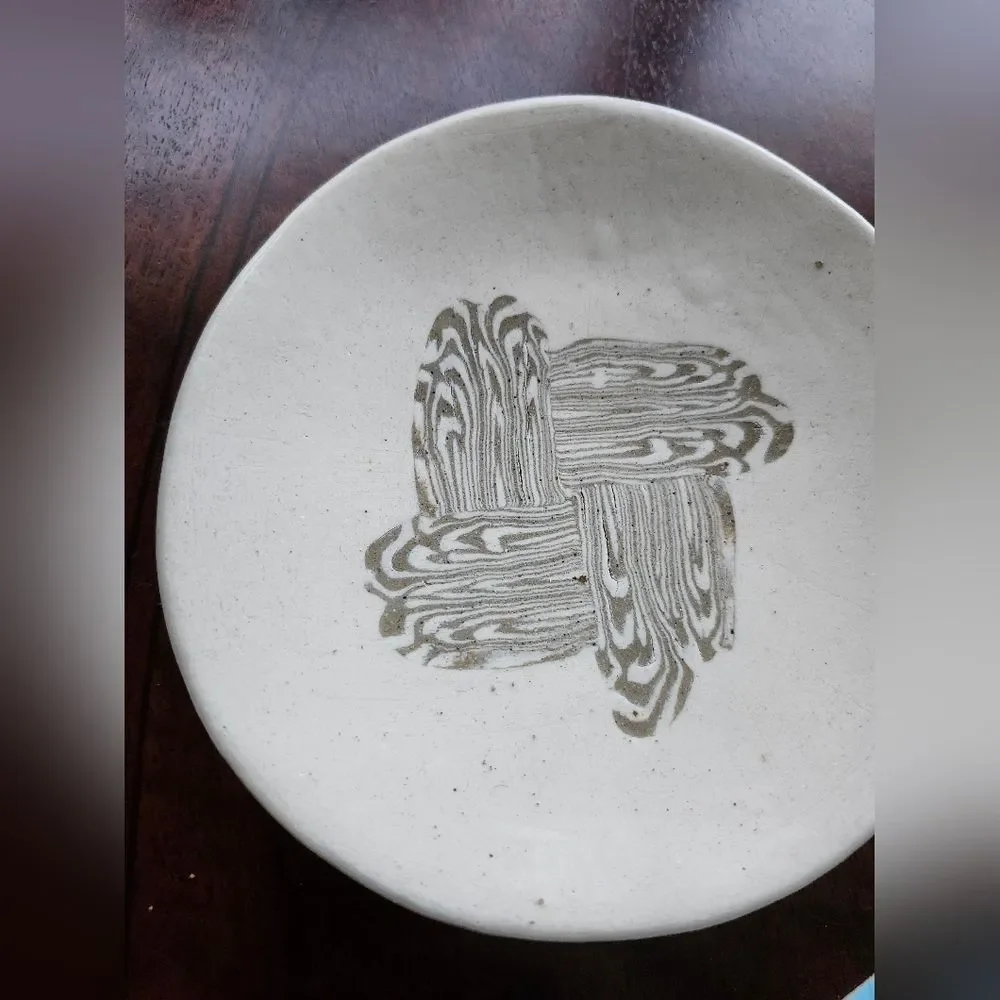 Handmade Cream Brown Abstract Artsy Small Ceramic Glazed Plate‎ Linda